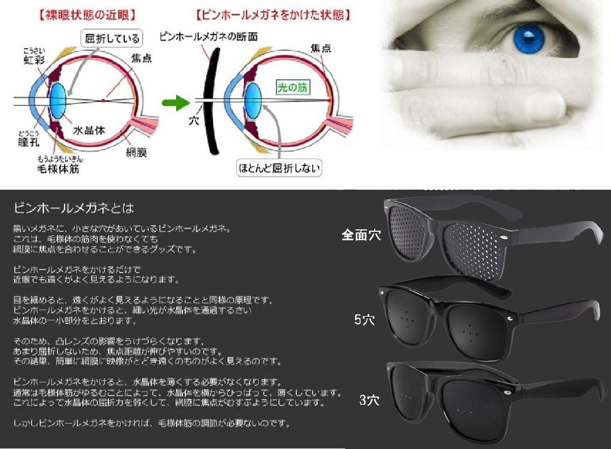 【vaps_5】ピンホールメガネ 全面穴 視力回復トレーニング Pinhole Glasses 遠近兼用 疲れ目 リフレッシュ 眼筋力アップ 送込の画像3