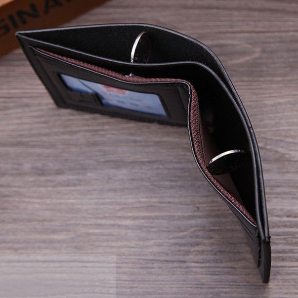 【vaps_6】メンズ 二つ折り財布 レザー調 横型 ブラック 財布 カード入れ カード収納 札入れ 定期入れ シンプル ビジネス 送込の画像3