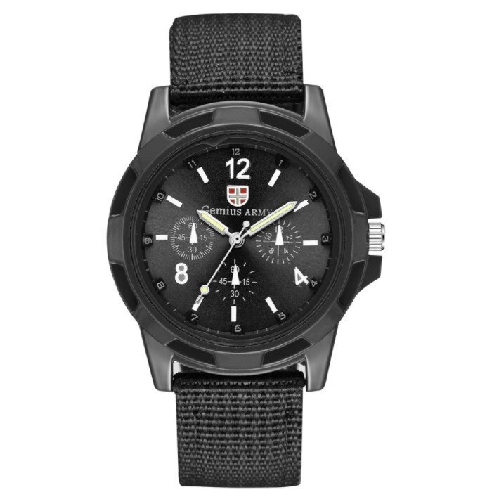 【vaps_7】ミリタリー メンズ アナログ腕時計 ナイロン製ベルト 《ブラック》 アーミー アウトドア カジュアル クォーツウォッチ 送込の画像1