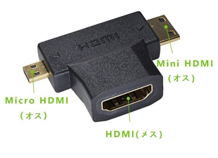 【vaps_7】HDMI変換アダプタ HDMI(メス) - Mini HDMI(オス)/ micro HDMI(オス) 二股 T型 2in1 アダプター ミニHDMI マイクロHDMI 送込_画像2