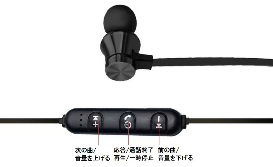 【vaps_6】磁気吸着 ワイヤレスイヤホン Bluetooth v4.2 有線 防水 防汗 スポーツ ハンズフリー クリア音質 イヤフォン《ブラック》 送込_画像3