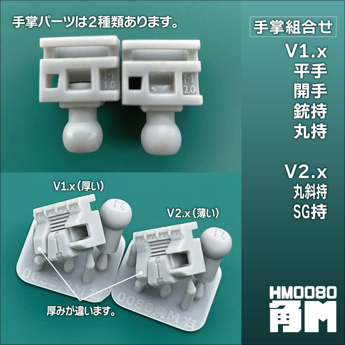 ハンドパーツ／HM0080角M-S2【６種セット販売】／3Dプリンタ出力／レジンモデル_画像9
