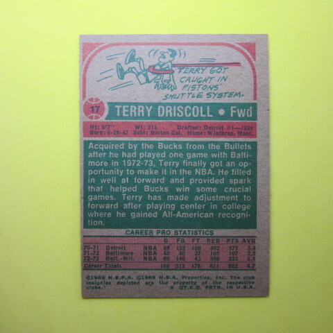 NBA 1973-74 Topps #17 Terry Driscollの画像2