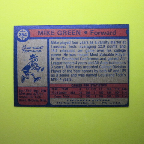 NBA 1974-75 Topps #254 Mike Greenの画像2