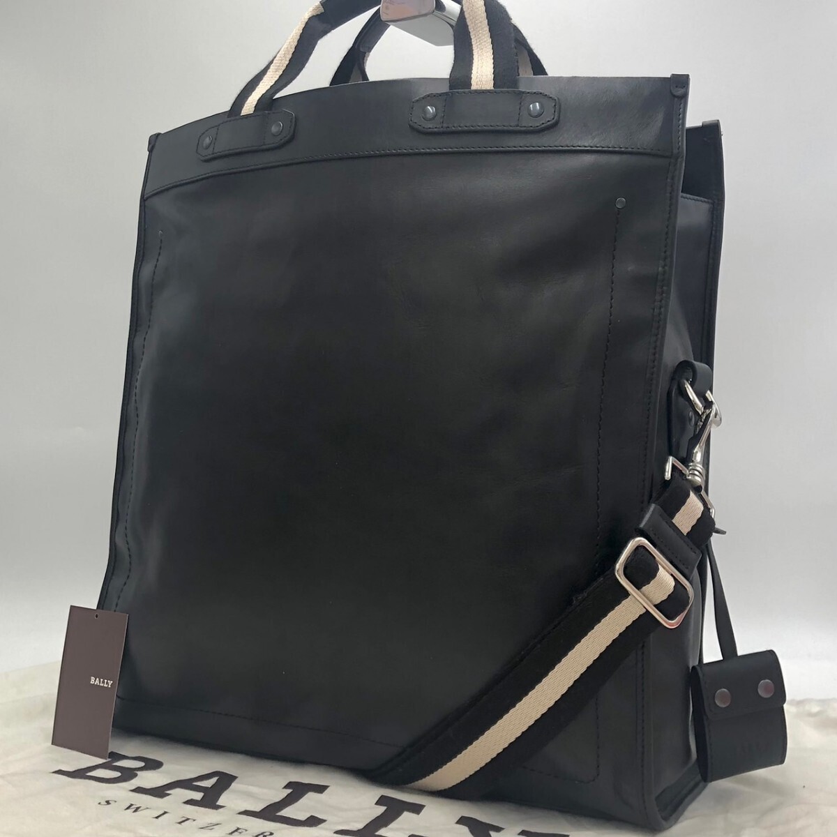 【極美品】バリー BALLY カーフレザー 2way トートバッグ ショルダーバッグ トレスポ 肩掛け 斜め掛け ビジネス ブラック A4収納 メンズ_画像1