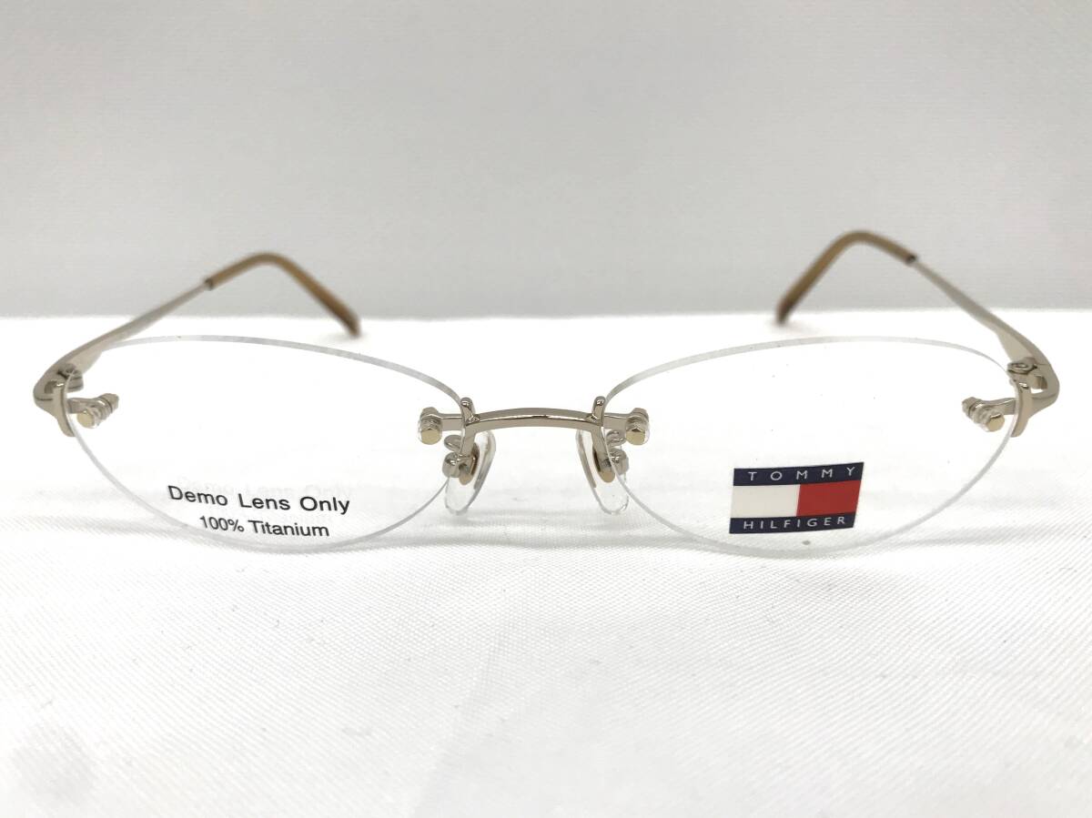 23K-146 新品 眼鏡 メガネフレーム チタン TOMMY HILFIGER 日本製 13g 52□17-135 フチなし ラインストーン シンプル レディース 女性 の画像2
