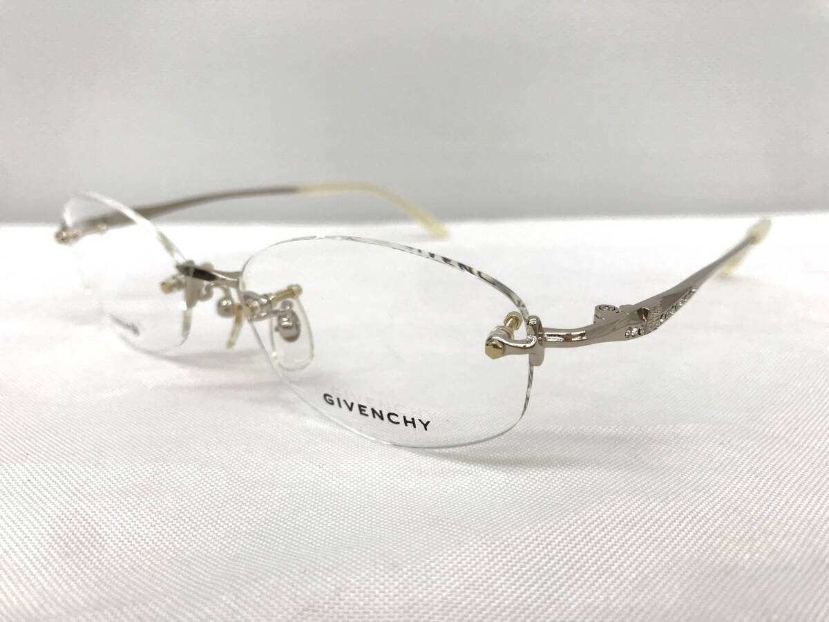 2T-039 新品 眼鏡 メガネフレーム チタン GIVENCHY ジバンシー 日本製 16g 52□16-135 フチなし メンズ 男性 レディース 女性 ゴールド系の画像1