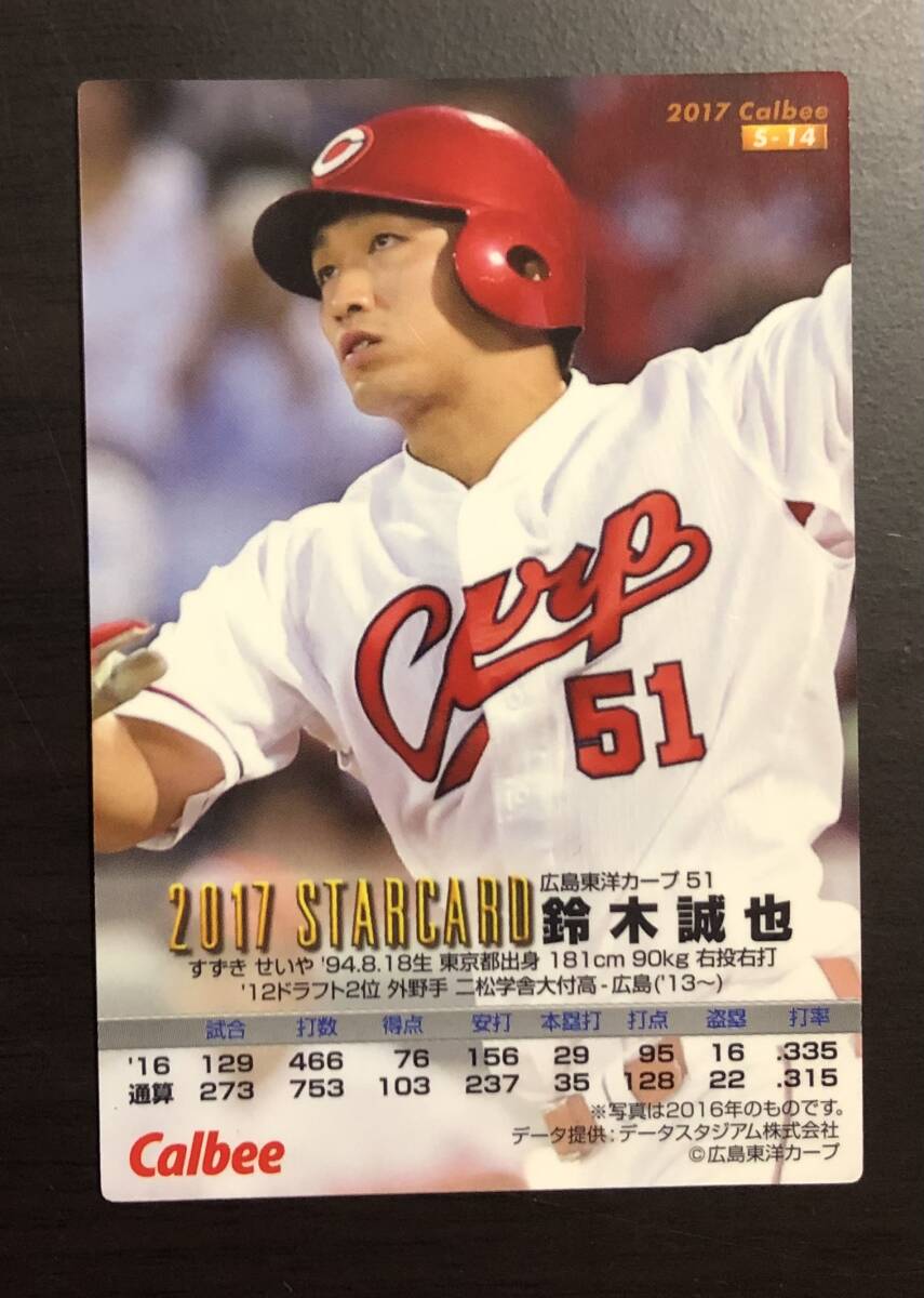 B カルビープロ野球チップス2017 スターカード S-14  鈴木誠也 サインの画像2