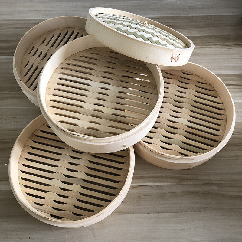 .. basket steamer home use business use Chinese steamer bamboo made cooking apparatus classical 28cm four step cover attaching 
