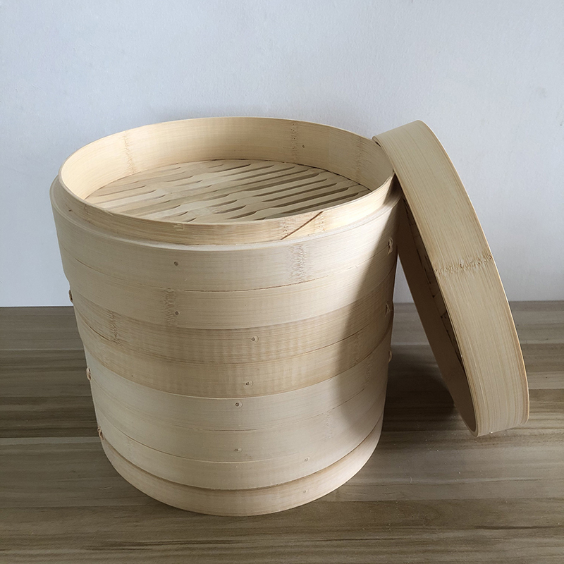 .. basket steamer home use business use Chinese steamer bamboo made cooking apparatus classical 28cm four step cover attaching 