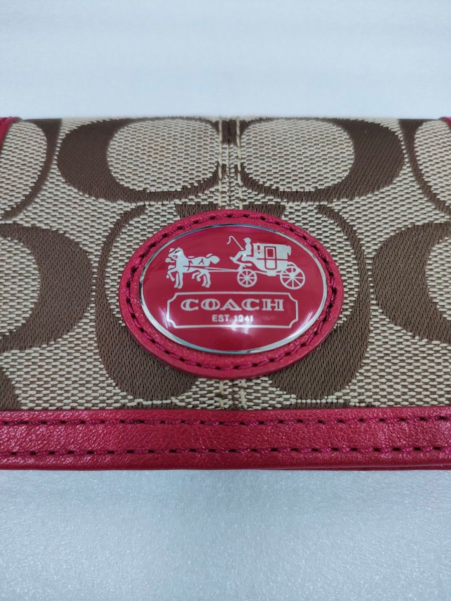 COACH コーチ シグネチャー キャンバス/レザー  カードケース 名刺入れ ホック式