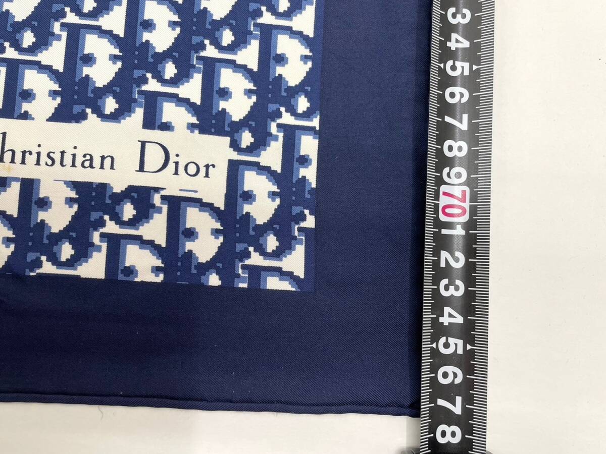 244-201　Christian Dior クリスチャンディオール ハンカチ スカーフ 78×78 絹100% ネイビー_画像4