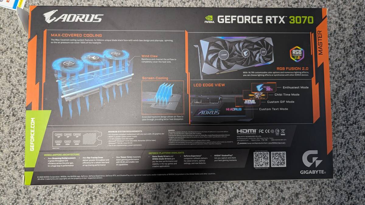 AORUS GV-N3070AORUS M-8GD Rev2.0 [PCIExp 8GB] GeForce RTX 3070 グラボ 中古 動作確認済みの画像1