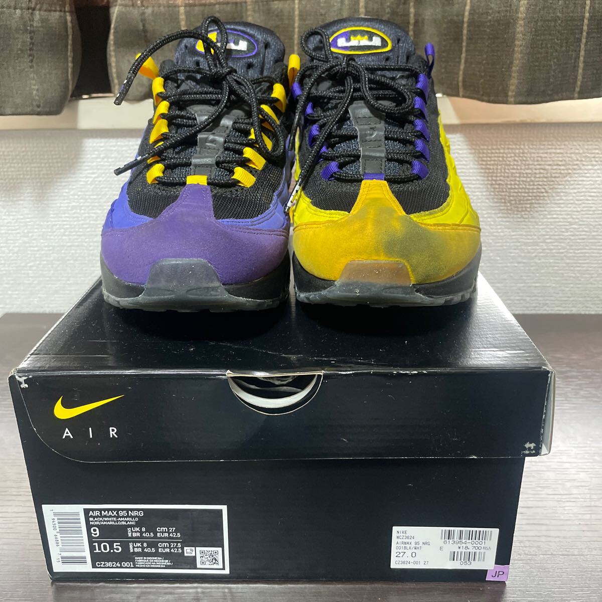 美品 27.0 cm US 9 Nike Air Max 95 NRG Lebron Los Angeles Lakers ナイキ エア マックス レブロン ロサンゼルス レイカーズ CZ3624-001の画像2