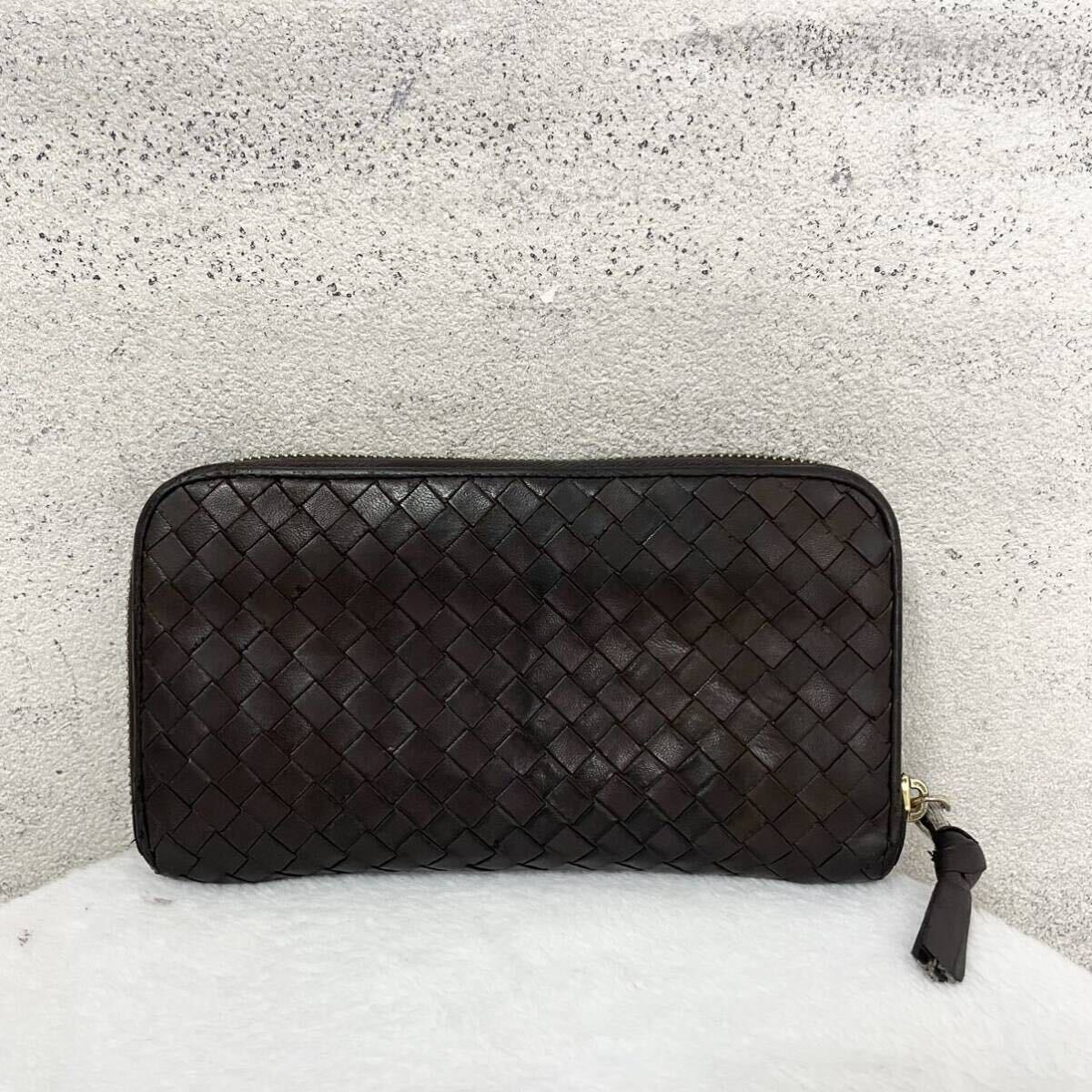 【贅沢品の極み】BOTTEGA VENETA ボッテガヴェネタ イントレチャート 長財布  カードケース レザー 本革 ブラウン ラウンドジップの画像3