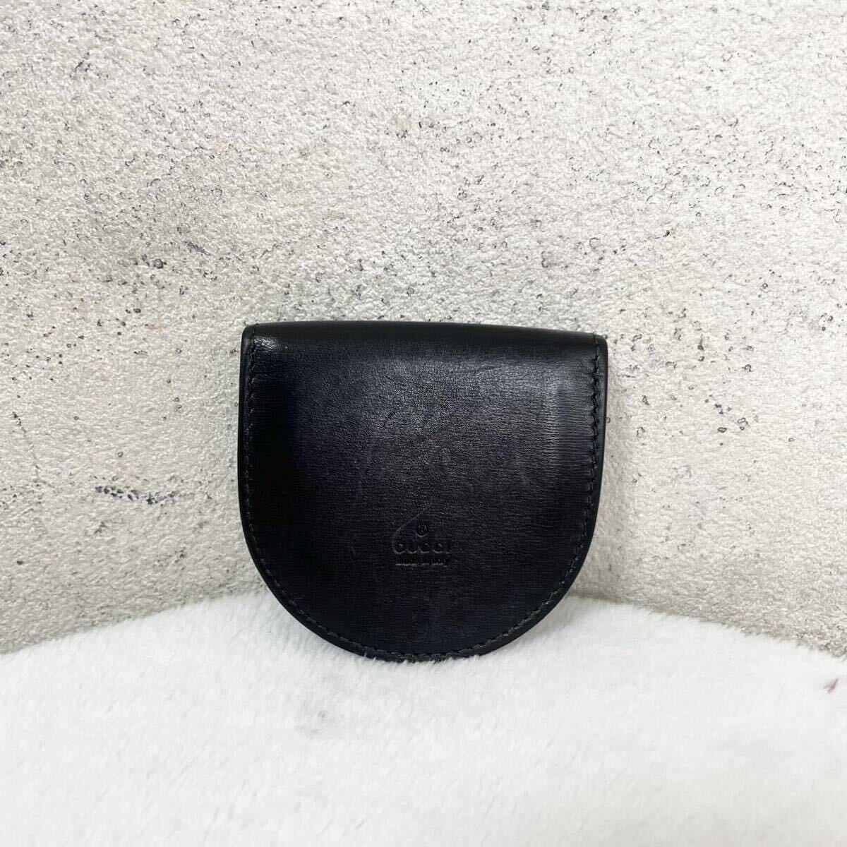 [ luxury goods. ultimate .]GUCCI Gucci coin case change purse . original leather black Logo 