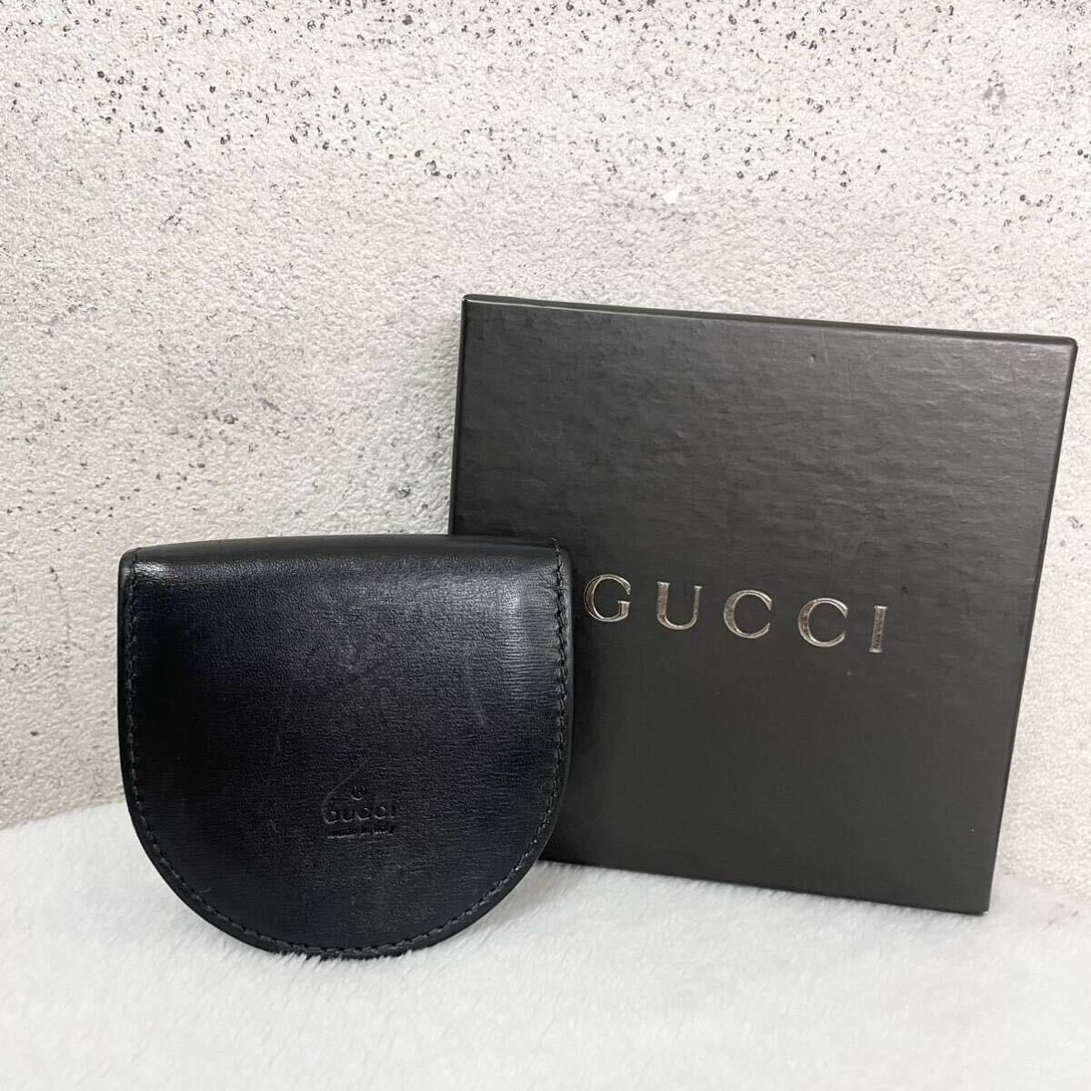 [ luxury goods. ultimate .]GUCCI Gucci coin case change purse . original leather black Logo 