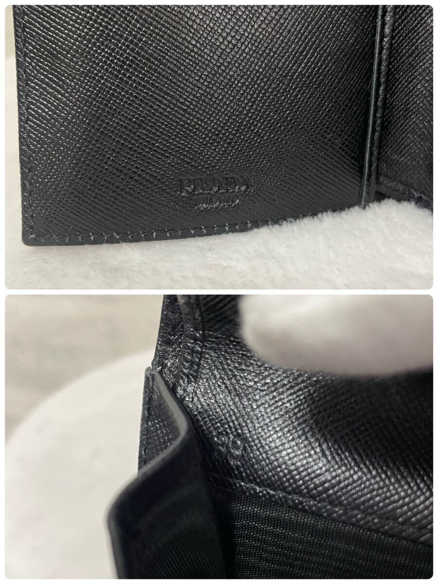 【贅沢品の極み】PRADA プラダ 折り財布 カードケース コインケース 三角プレート ナイロン 本革 レザー サフィアーノ ブラックの画像9