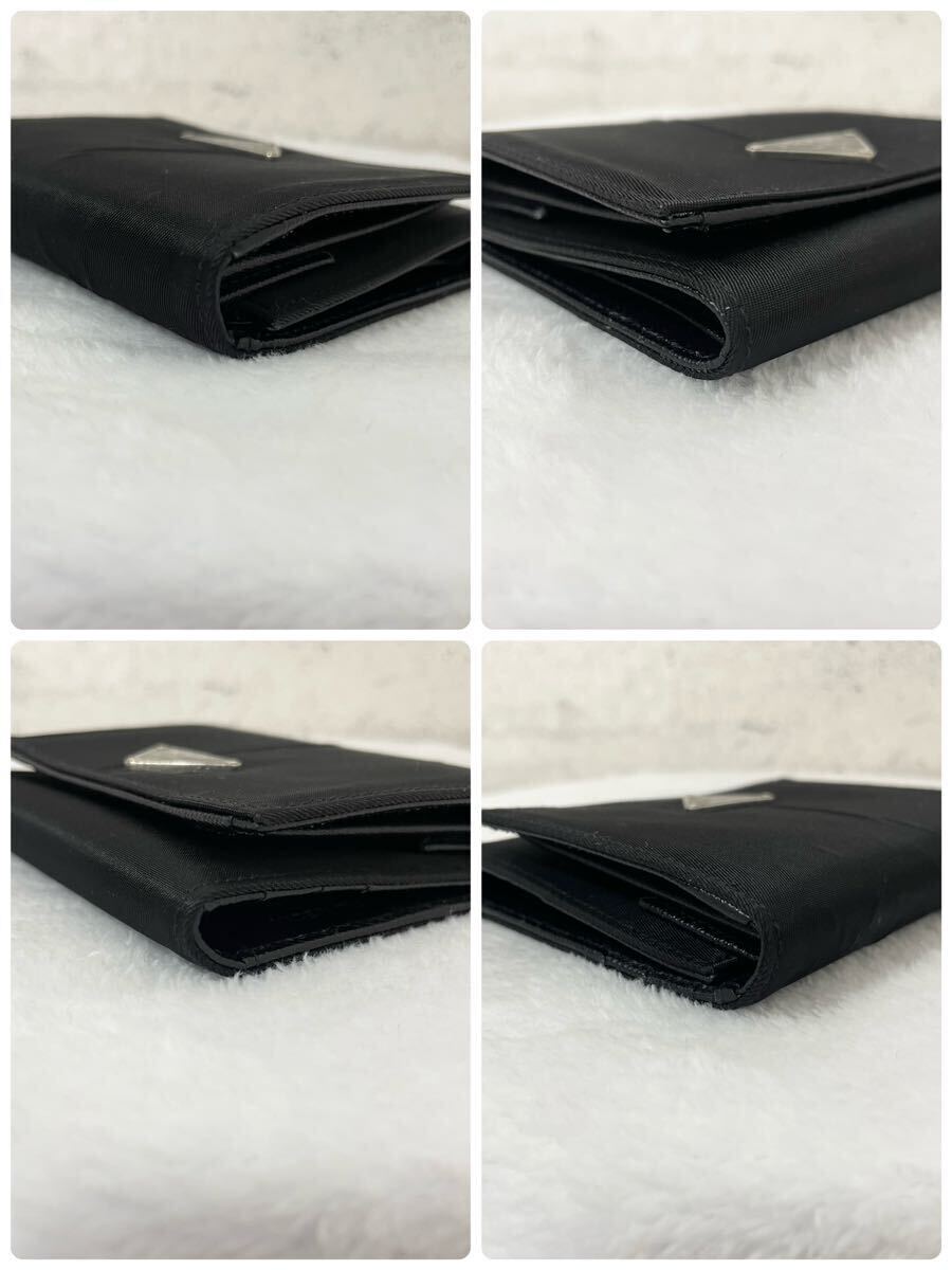 【贅沢品の極み】PRADA プラダ 折り財布 カードケース コインケース 三角プレート ナイロン 本革 レザー サフィアーノ ブラック 黒の画像8