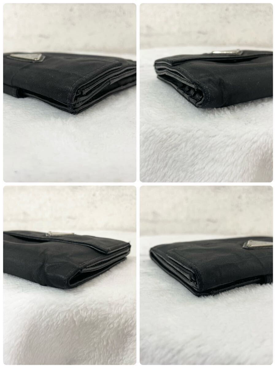 【贅沢品の極み】PRADA プラダ 折り財布 カードケース コインケース 三角プレート ナイロン 本革 レザー サフィアーノ ブラック の画像9