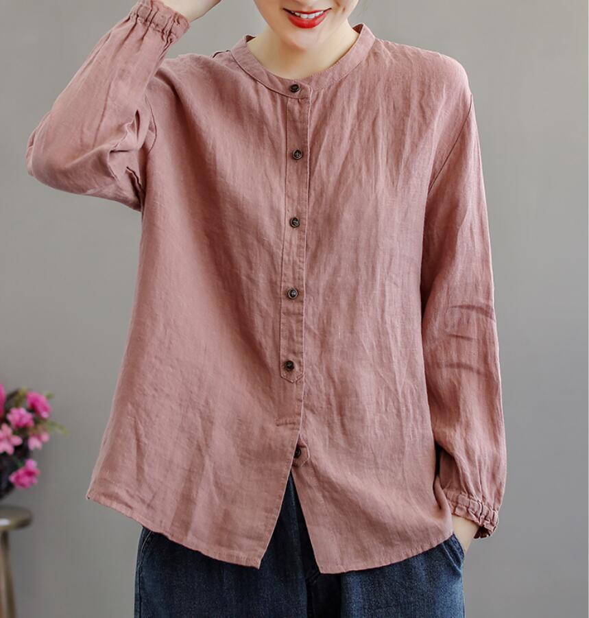  new arrival ~ lady's tunic tops cotton flax shirt blouse long sleeve plain large size simple easy ~.