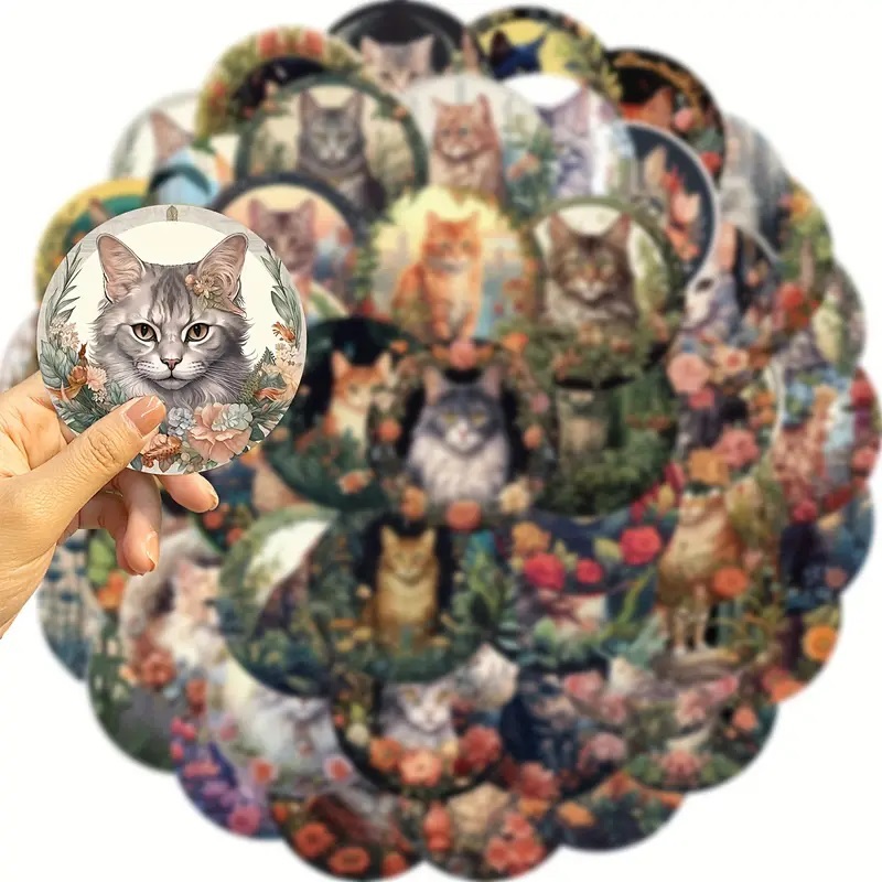 50枚の丸い猫ステッカー 素材 ジャンクジャーナル コラージュ  手帳デコ  の画像2