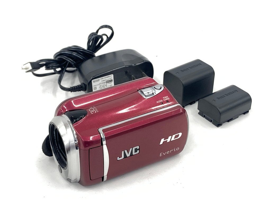 JVC ビデオカメラ 赤 通電○ HD EVERIO 3.0-90mm 1：1.8 【CDAN5015】_画像1