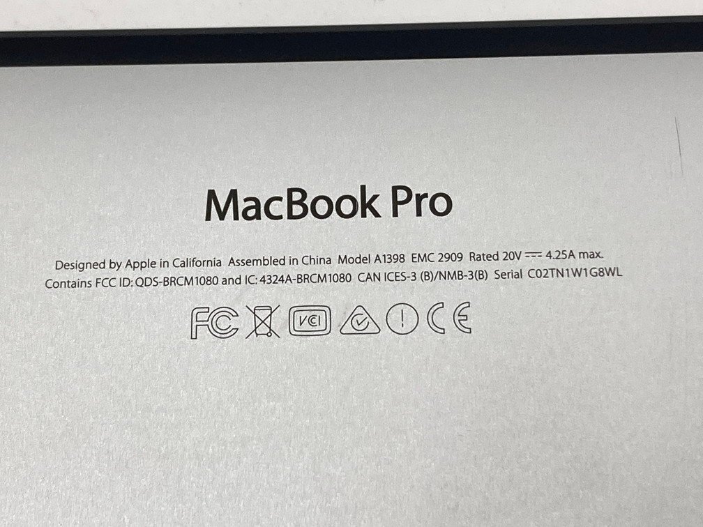 Apple　MacBook Pro　A1398　Retina/15-inch/Mid2015　16GB　512GB　Monterey　シルバー　初期化済み【CDAY3011】_画像7