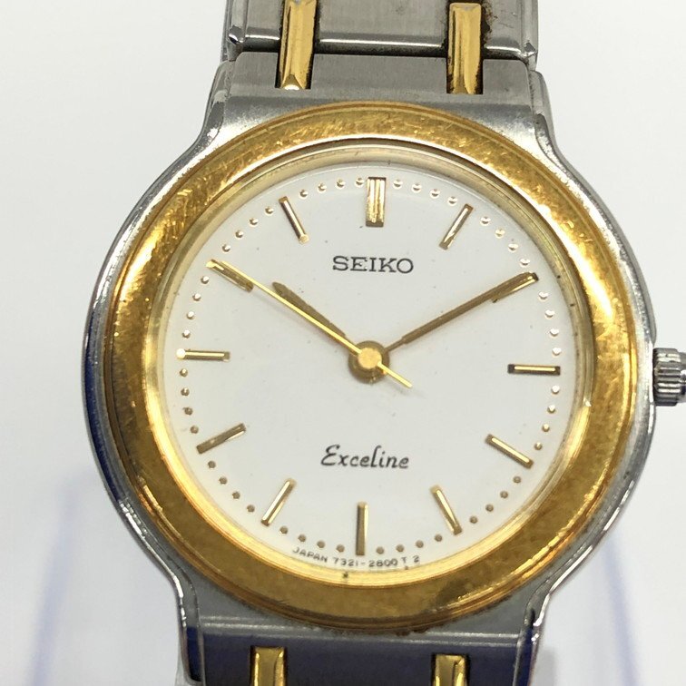 SEIKO セイコー エクセリーヌ QZ SS×18KT 7321-0560/044314 白文字盤 不動 リューズ〇【CCBD7060】_画像1