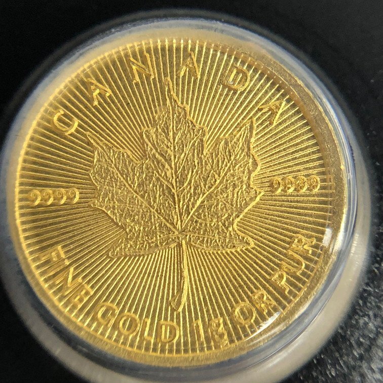 K24 金貨幣 カナダ メイプルリーフ金貨 50セント 表記重量1g ケース込み総重量1.4g【CDAC7002】の画像3
