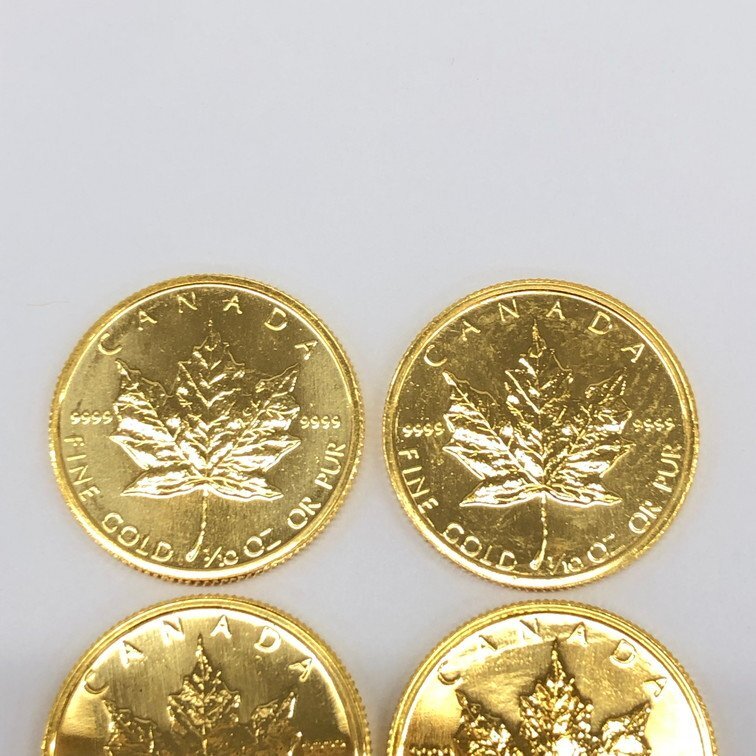 K24IG カナダ メイプルリーフ金貨 1/10oz 4枚まとめ 総重量12.4g【CDAC6028】の画像2