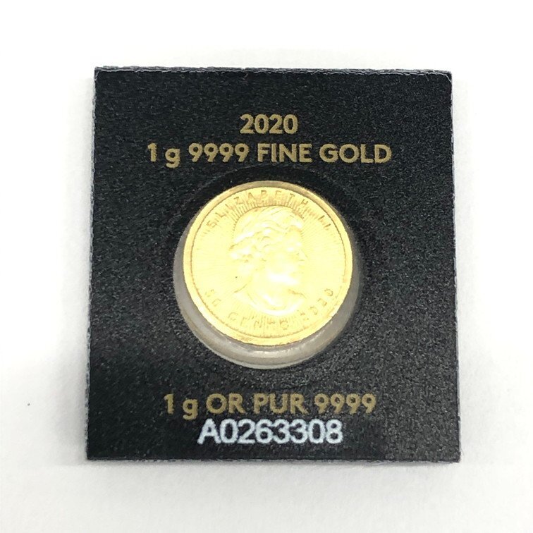 K24 金貨幣 カナダ メイプルリーフ金貨 50セント 表記重量1g ケース込み総重量1.4g【CDAC7002】の画像2