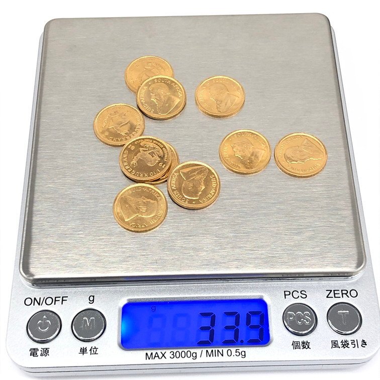 K22 南アフリカ共和国 クルーガーランド金貨 1/10oz 10枚まとめ 総重量33.9g【CDAB7015】の画像10