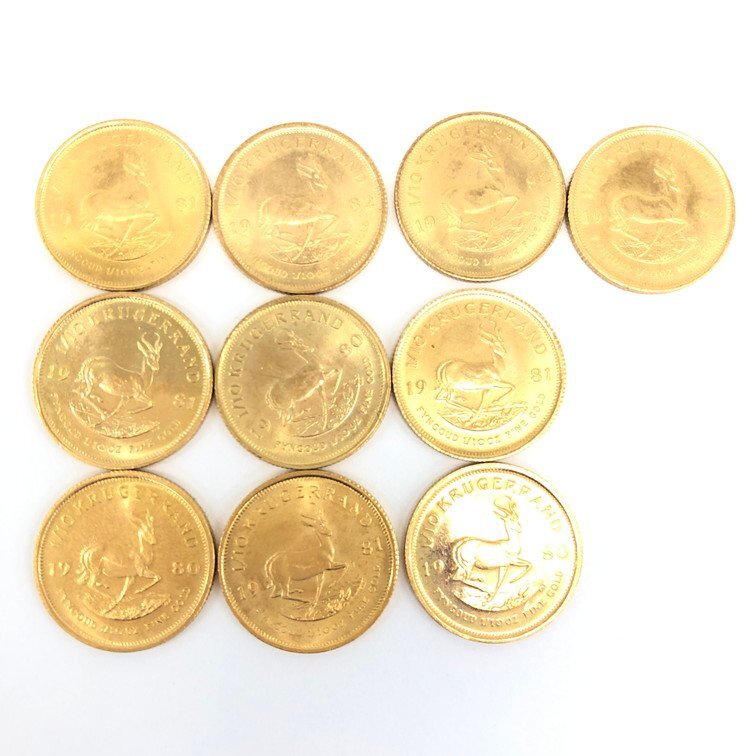 K22 南アフリカ共和国 クルーガーランド金貨 1/10oz 10枚まとめ 総重量34.0g【CDAH0003】の画像1