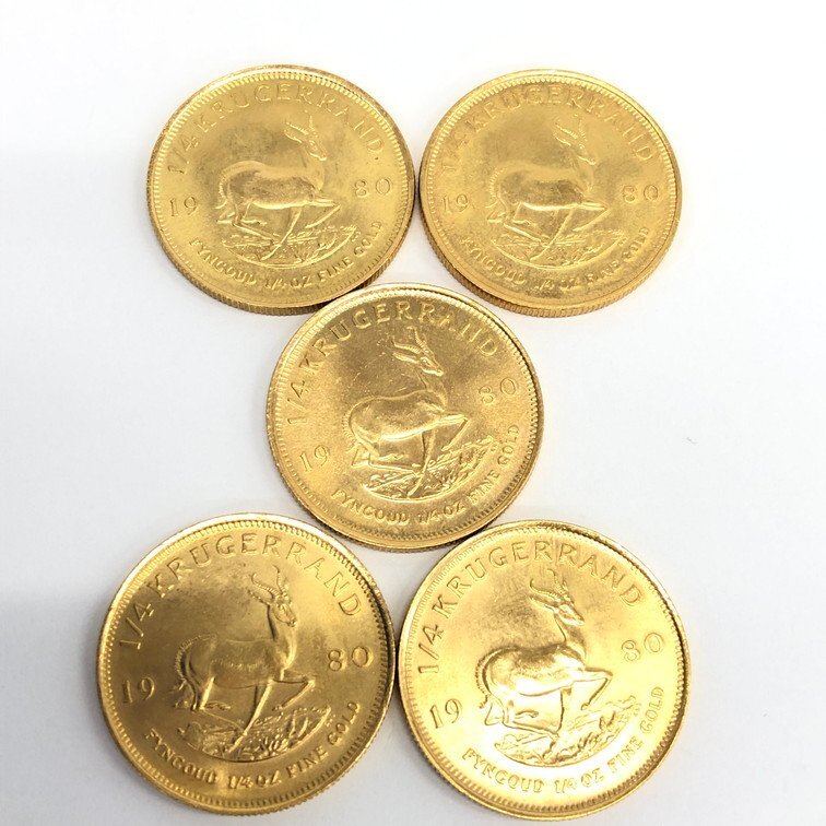 K22 金貨幣 南アフリカ クルーガーランド金貨 1/4オンス 5点おまとめ 総重量42.5g【CDAC7032】の画像1