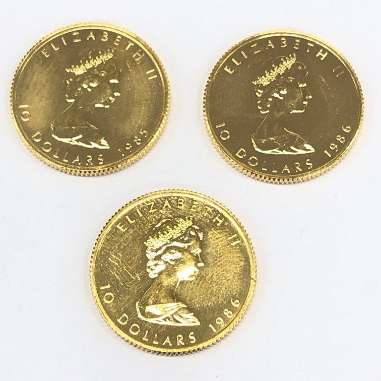 K24IG カナダ メイプルリーフ金貨 1/4oz 3枚まとめ 総重量23.5g【CDAB9067】の画像2