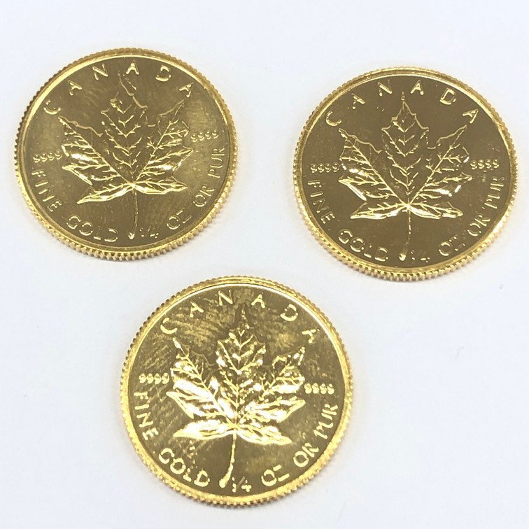 K24IG カナダ メイプルリーフ金貨 1/4oz 3枚まとめ 総重量23.5g【CDAB9067】の画像1