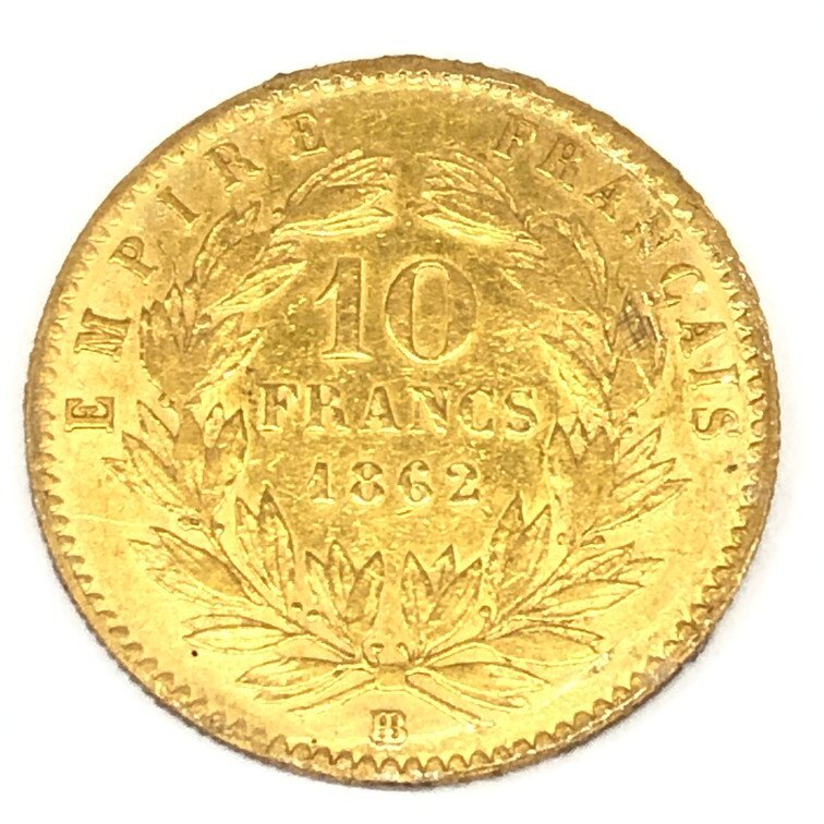 K21.6 フランス ナポレオン3世 10フラン金貨 1862 総重量3.2g【CDAB6004】の画像1