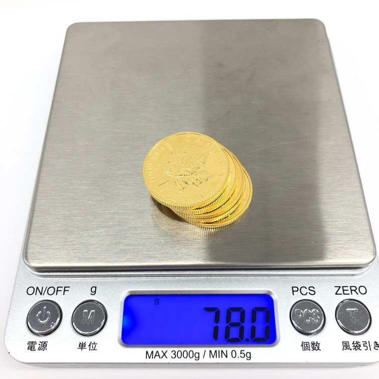 K24IG カナダ メイプルリーフ金貨 1/2oz 5点 おまとめ 総重量78.0ｇ【CDAL6038】の画像9