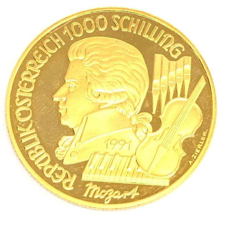 K23 オーストリア モーツァルト 1000シリング金貨 500シリング金貨 2枚まとめ 総重量24.5g【CDAJ7015】の画像3