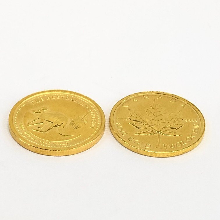 K24IG メイプルリーフ金貨 カンガルー金貨 1/10oz 2枚まとめ 総重量6.2g【CDAL2005】の画像9