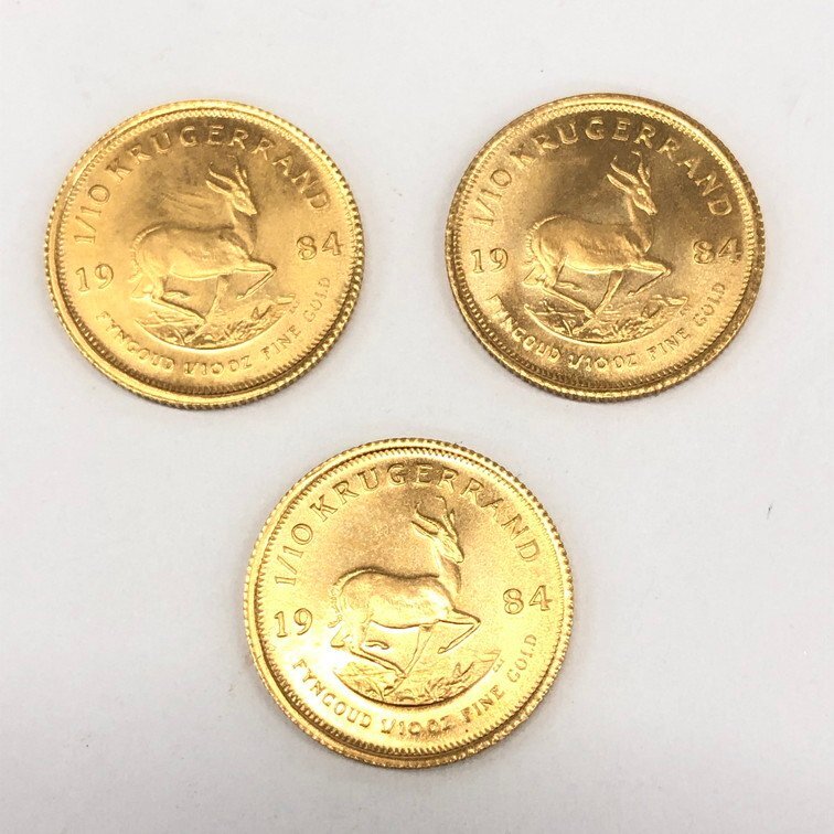 K22 南アフリカ クルーガーランド金貨 1/10oz 3点 おまとめ 総重量10.2ｇ【CDAM0032】の画像2