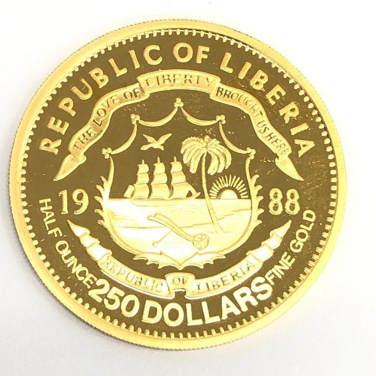 K24 リベリア ジョンエフケネディ 250ドル 金貨 総重量15.8ｇ【CDAS7033】の画像1