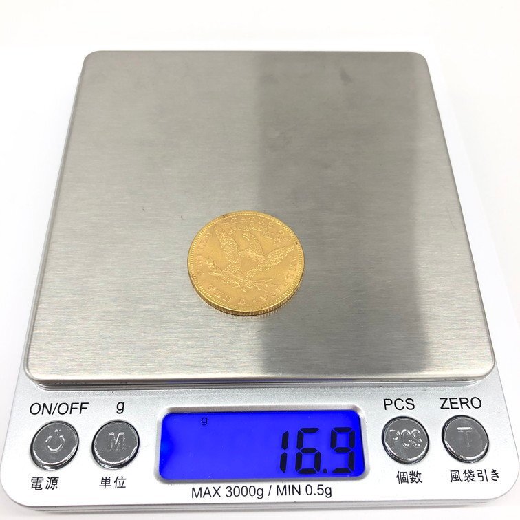 K21.6 アメリカ リバティヘッド 10ドル金貨 1881 総重量16.9g【CDAQ6010】の画像7