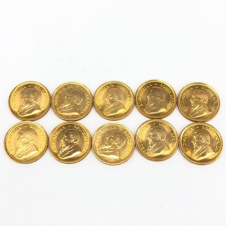 K22 南アフリカ共和国 クルーガーランド金貨 1/10oz 10枚まとめ 総重量33.9g【CDAR6024】の画像4