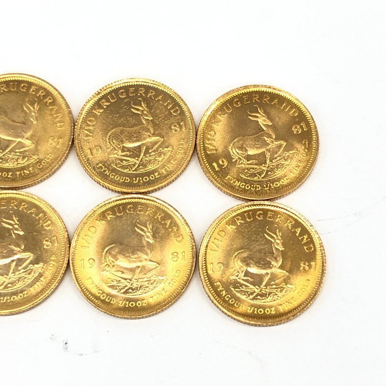 K22 南アフリカ共和国 クルーガーランド金貨 1/10oz 10枚まとめ 総重量33.9g【CDAR6024】の画像3