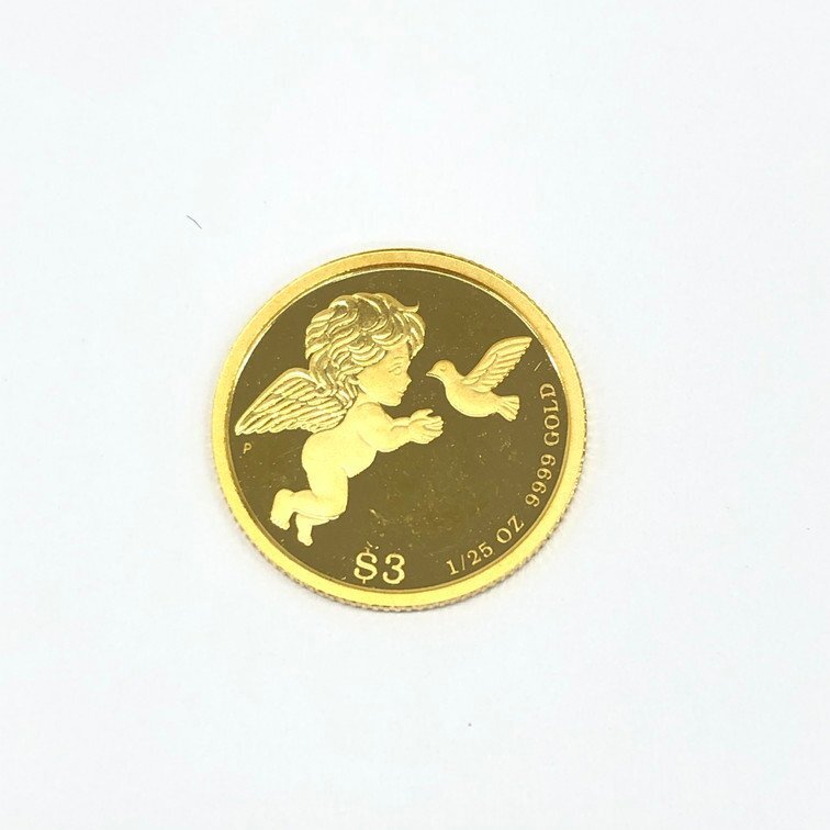 K24 ツバル エンジェル金貨 1/25oz 3ドル 2018 総重量1.3g【CDAR6027】の画像1