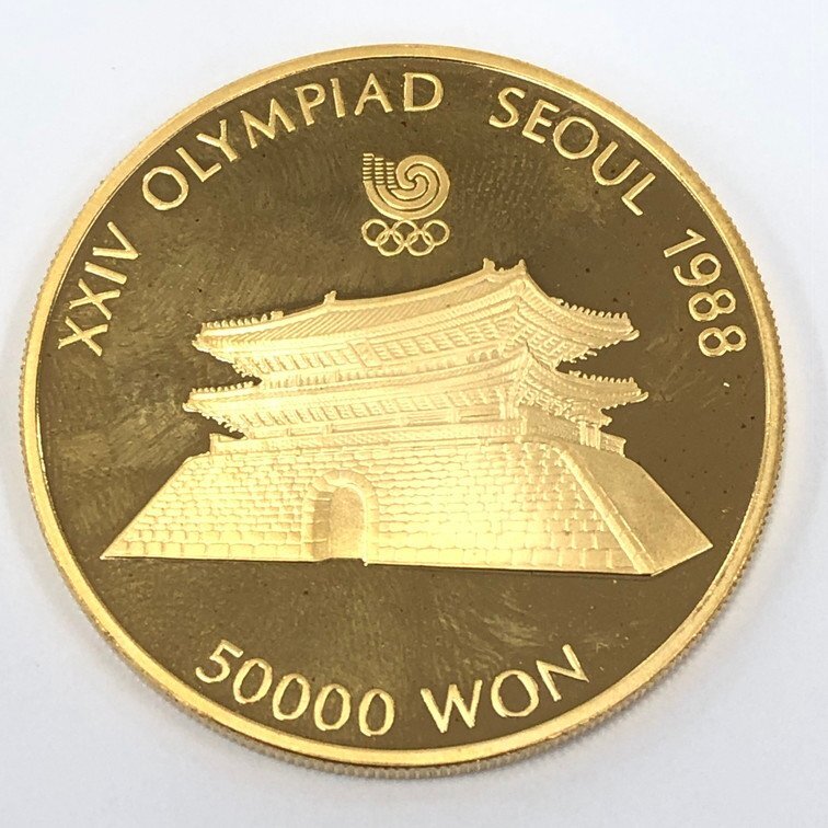 K22　ソウルオリンピック記念　50,000ウォン金貨　総重量33.5g【CDAX0001】_画像1