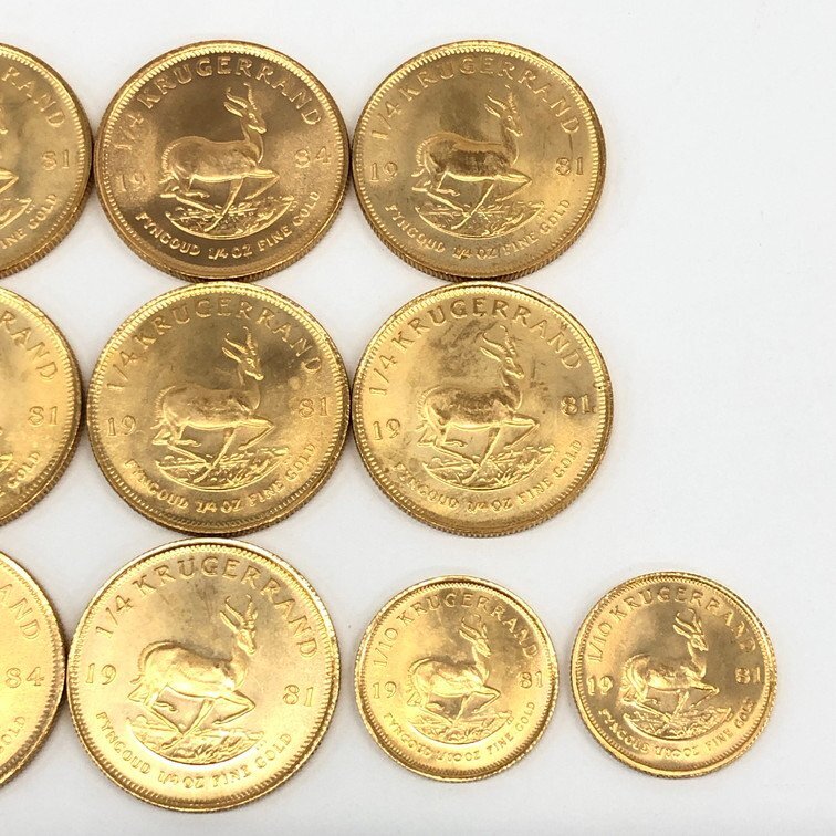 K22 南アフリカ共和国 クルーガーランド金貨 1/4oz 1/10oz 13枚まとめ 総重100.0g【CDAX6031】の画像3