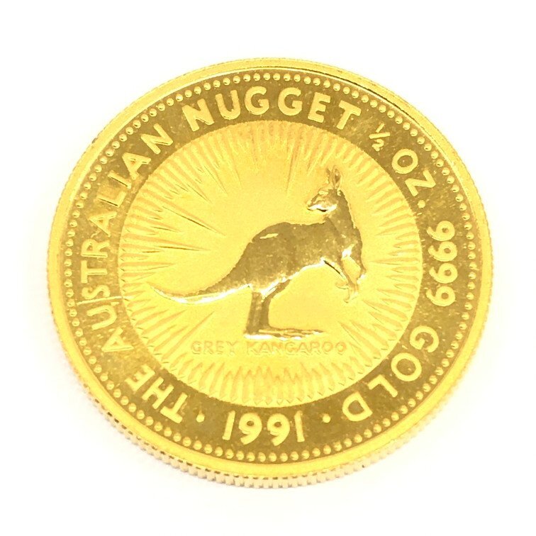 K24IG オーストラリア カンガルー金貨 1/2oz 1991 総重量15.6g【CDAX8023】の画像1